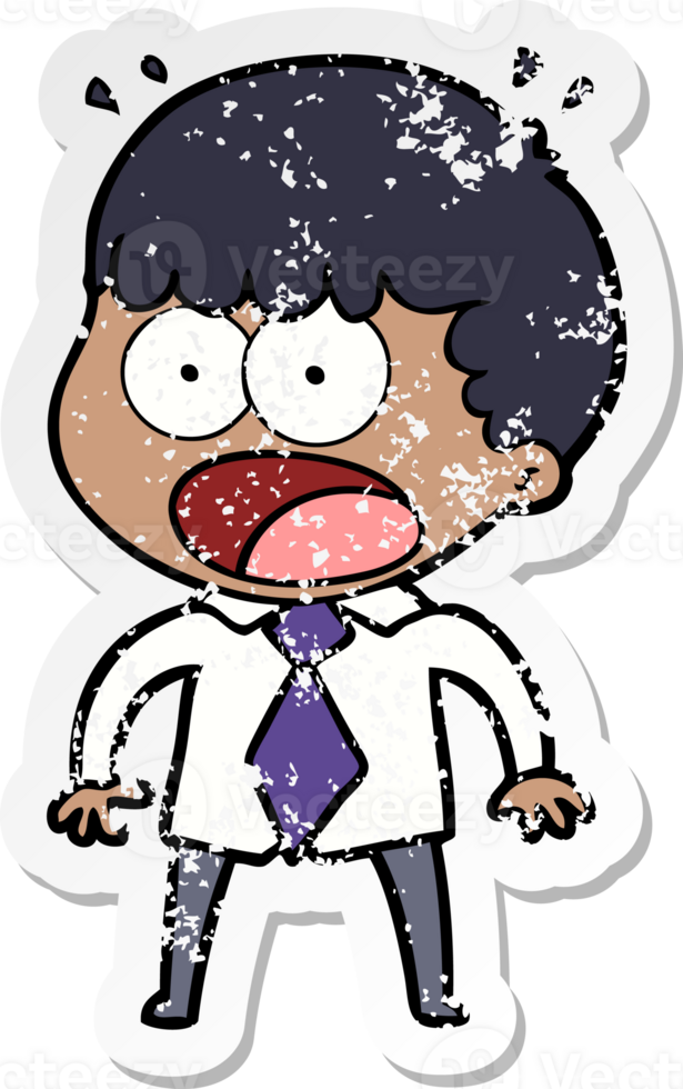 distressed sticker of a cartoon shocked man in shirt and tie png