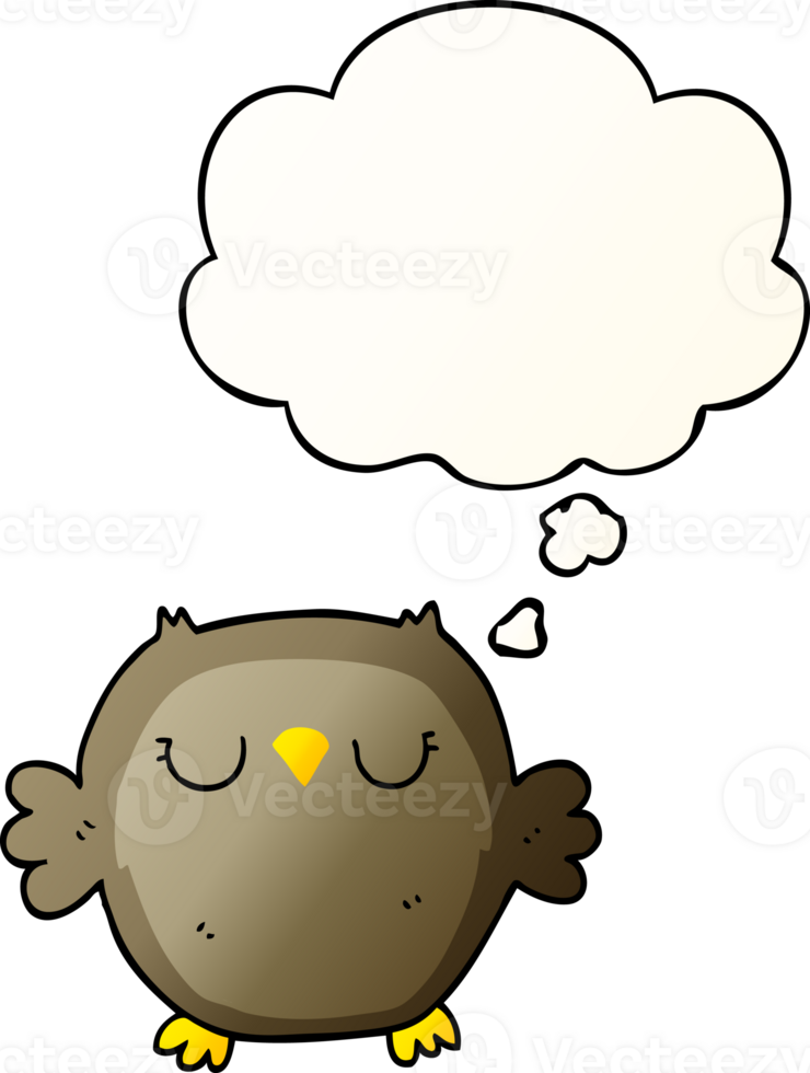 cartoon owl with thought bubble in smooth gradient style png