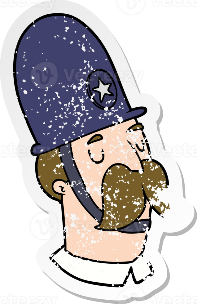 distressed sticker of a cartoon policeman with mustache png