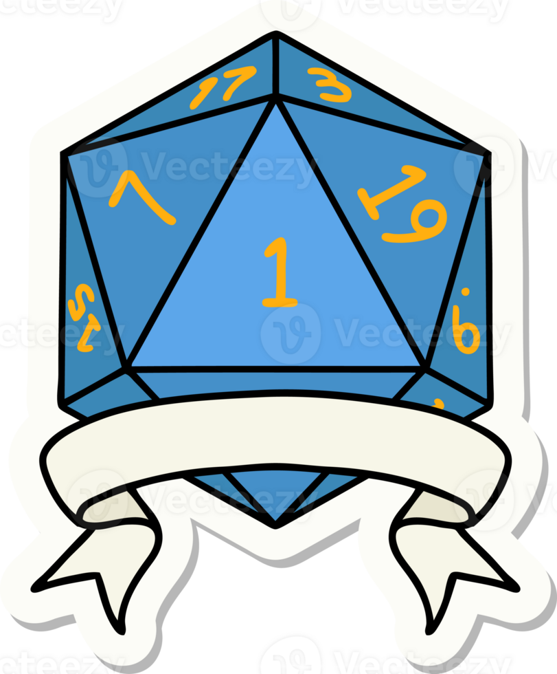 sticker of a natural one d20 dice roll png
