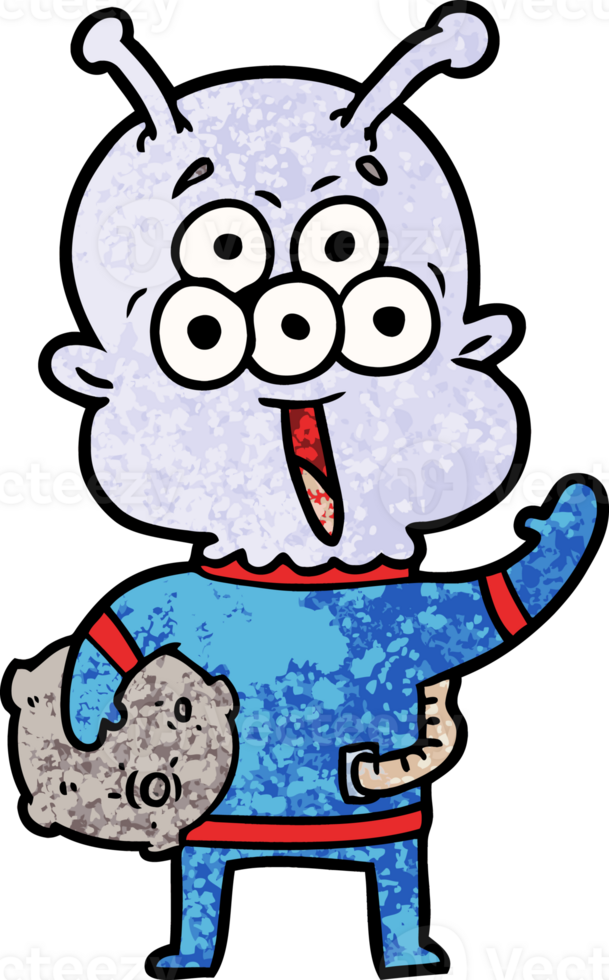 happy cartoon alien with moon rock png