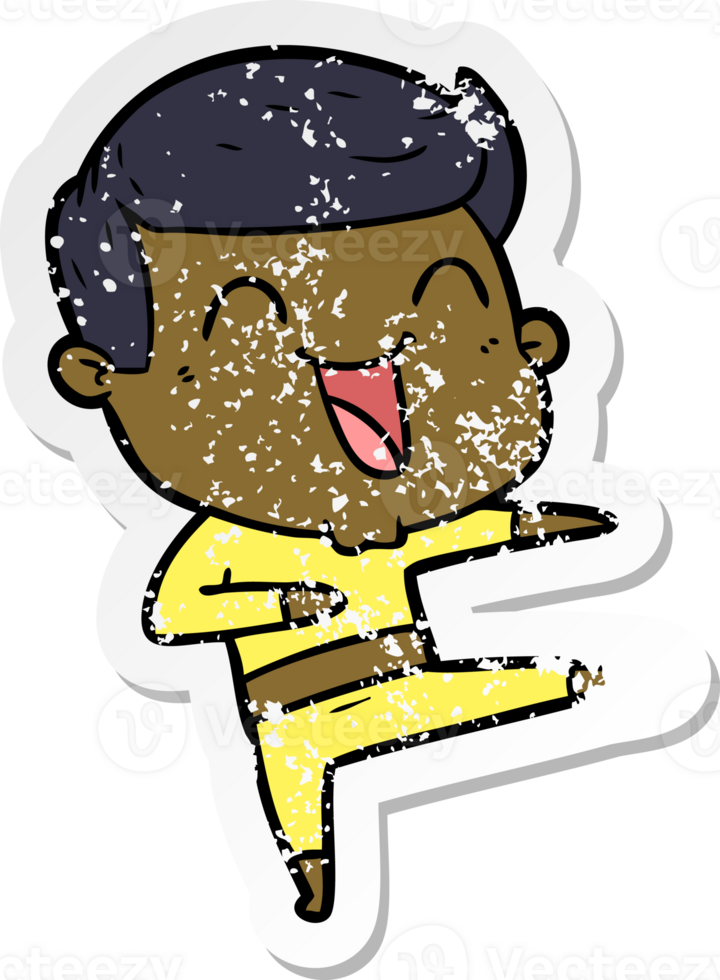 distressed sticker of a cartoon man laughing png