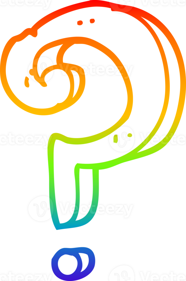 rainbow gradient line drawing of a cartoon question mark png