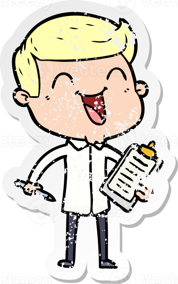 distressed sticker of a cartoon happy man png