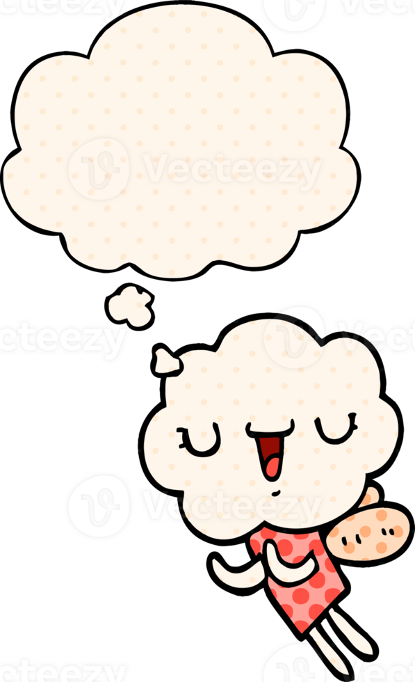 cute cartoon cloud head creature with thought bubble in comic book style png