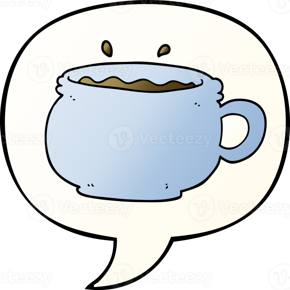 cartoon hot cup of coffee with speech bubble in smooth gradient style png