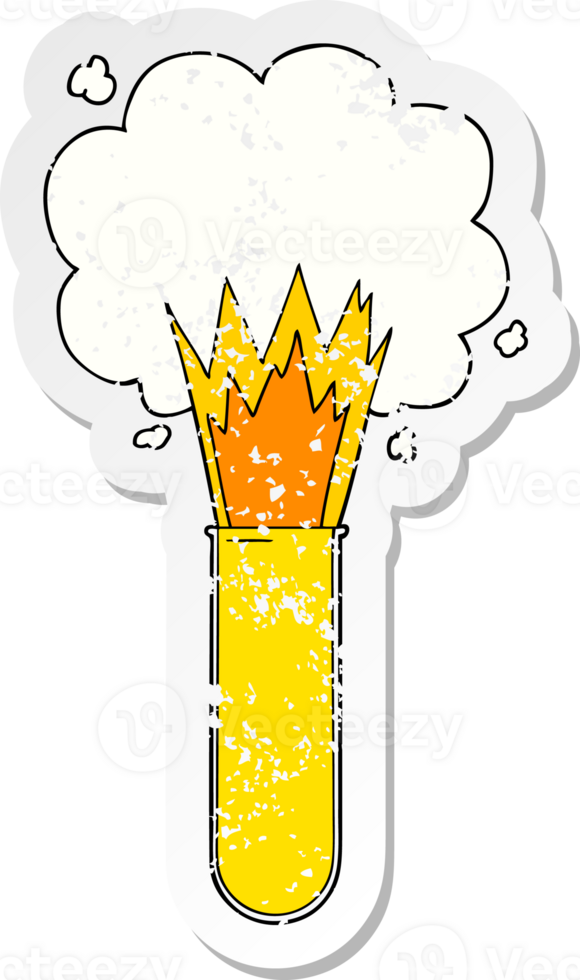 distressed sticker of a cartoon exploding chemicals in test tube png