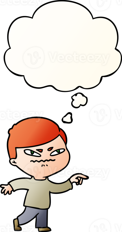 cartoon angry man pointing with thought bubble in smooth gradient style png