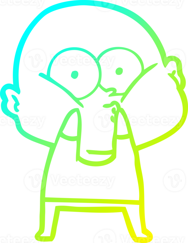 cold gradient line drawing of a cartoon bald man staring png