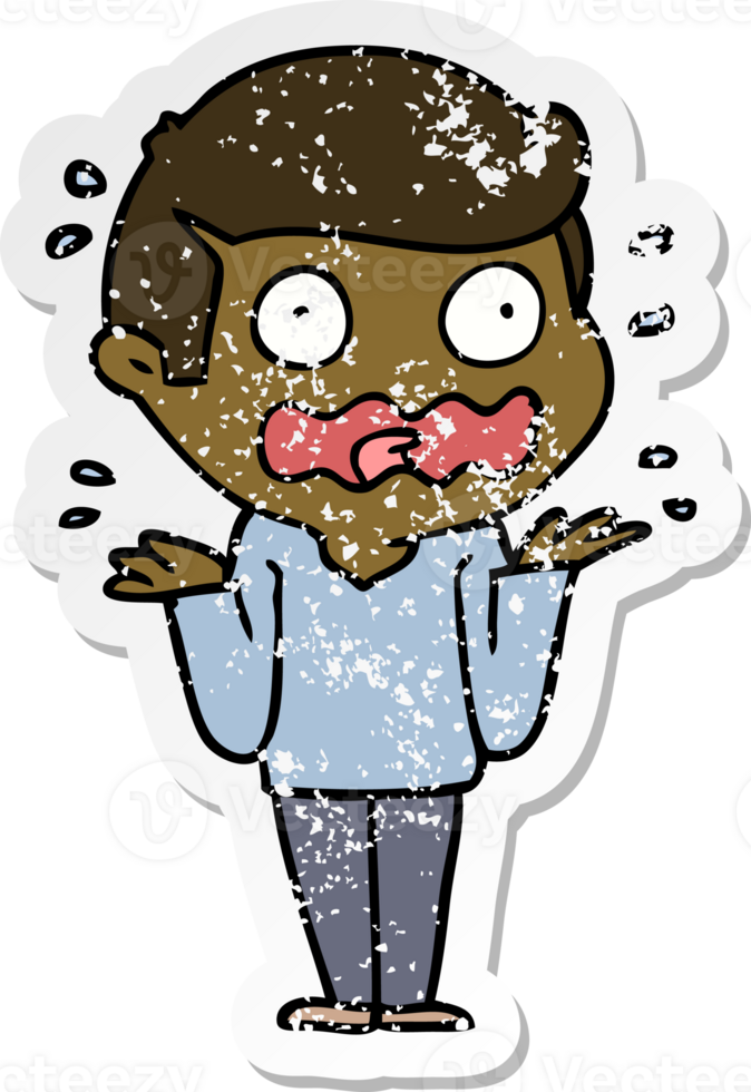 distressed sticker of a cartoon man totally stressed out png