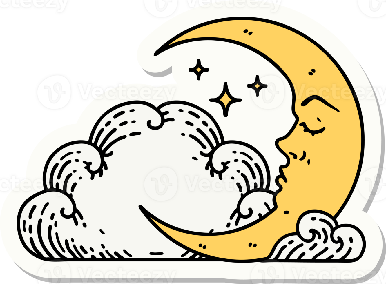 sticker of tattoo in traditional style of a crescent moon and clouds png