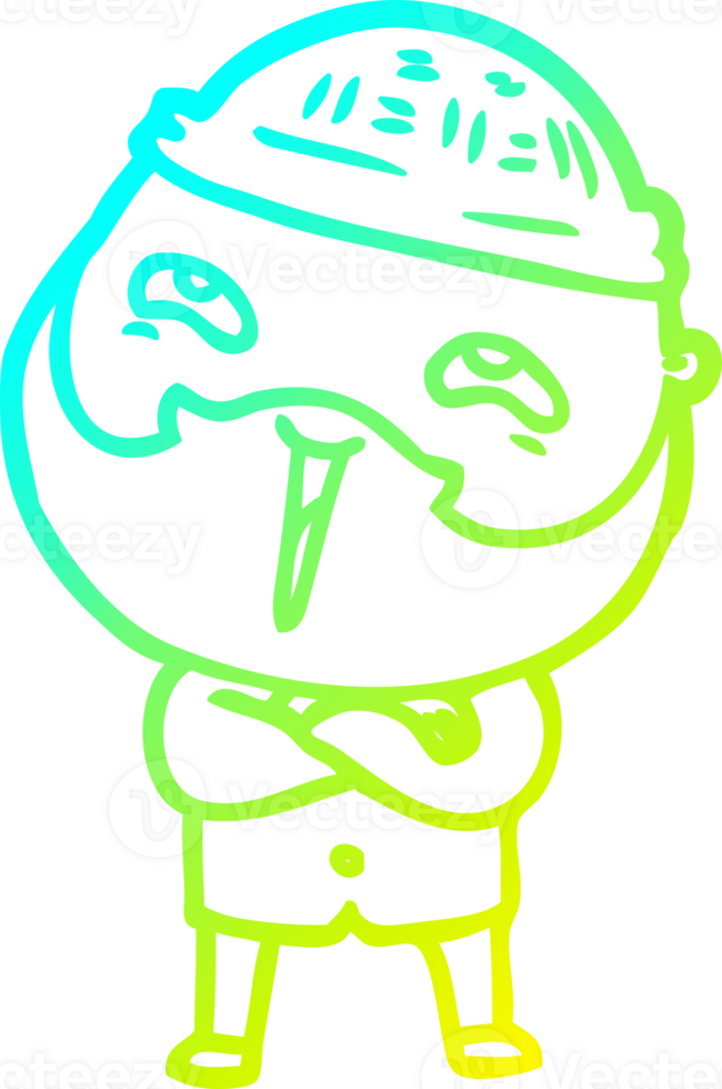 cold gradient line drawing of a cartoon happy bearded man png