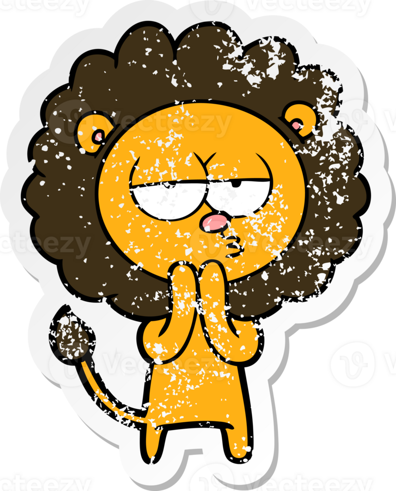 distressed sticker of a cartoon lion considering png