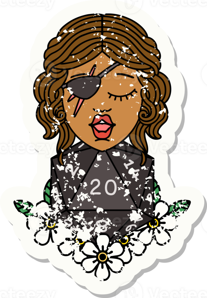 Retro Tattoo Style human rogue with natural twenty dice roll png