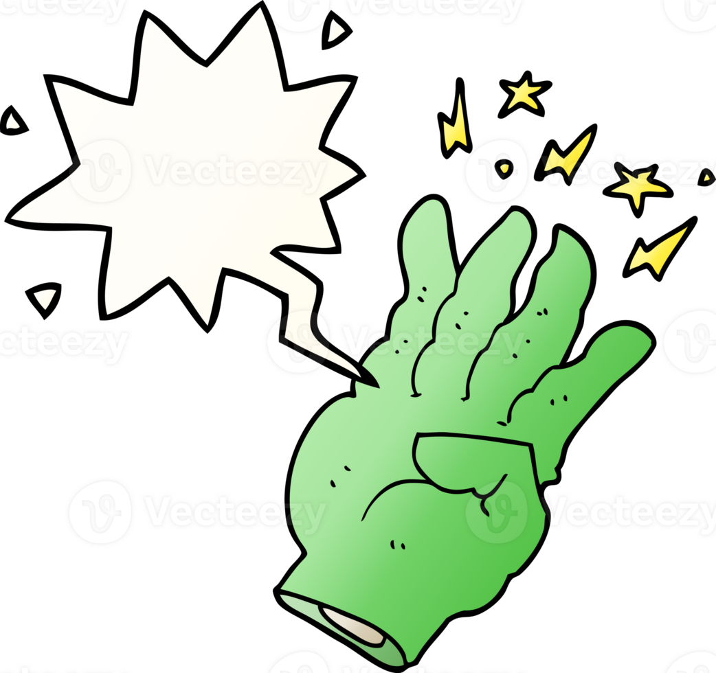 cartoon spooky magic hand with speech bubble in smooth gradient style png