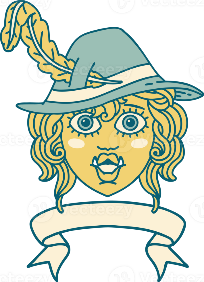Retro Tattoo Style orc bard character with banner png