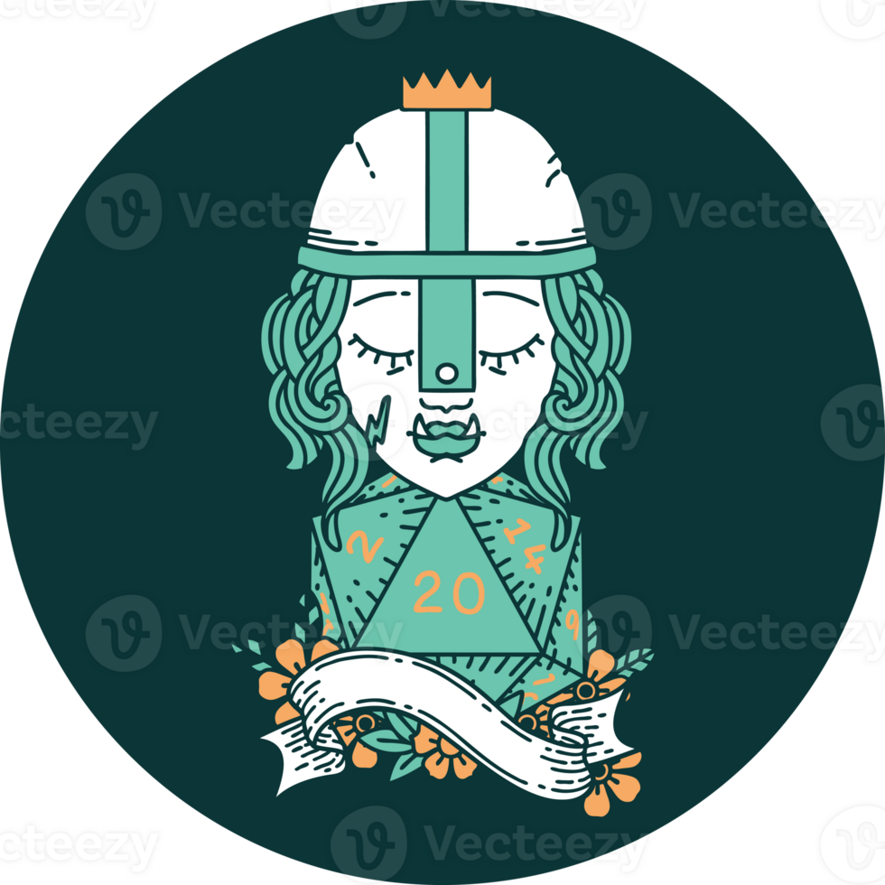 icon of half orc fighter with natural 20 dice roll png