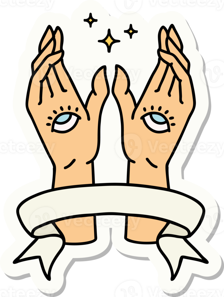 tattoo style sticker with banner of mystic hands png