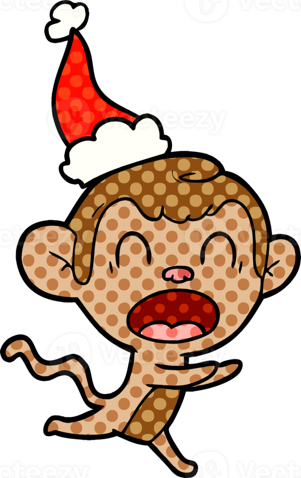 shouting comic book style illustration of a monkey wearing santa hat png