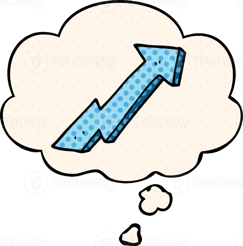 cartoon positive growth arrow and thought bubble in comic book style png