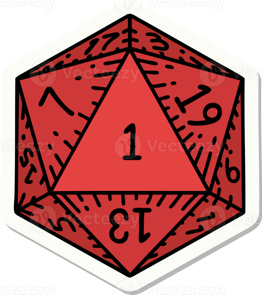 natural 1 D20 dice roll sticker png
