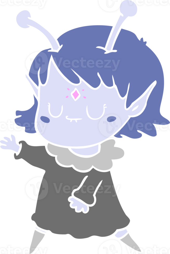 flat color style cartoon alien girl dancing png