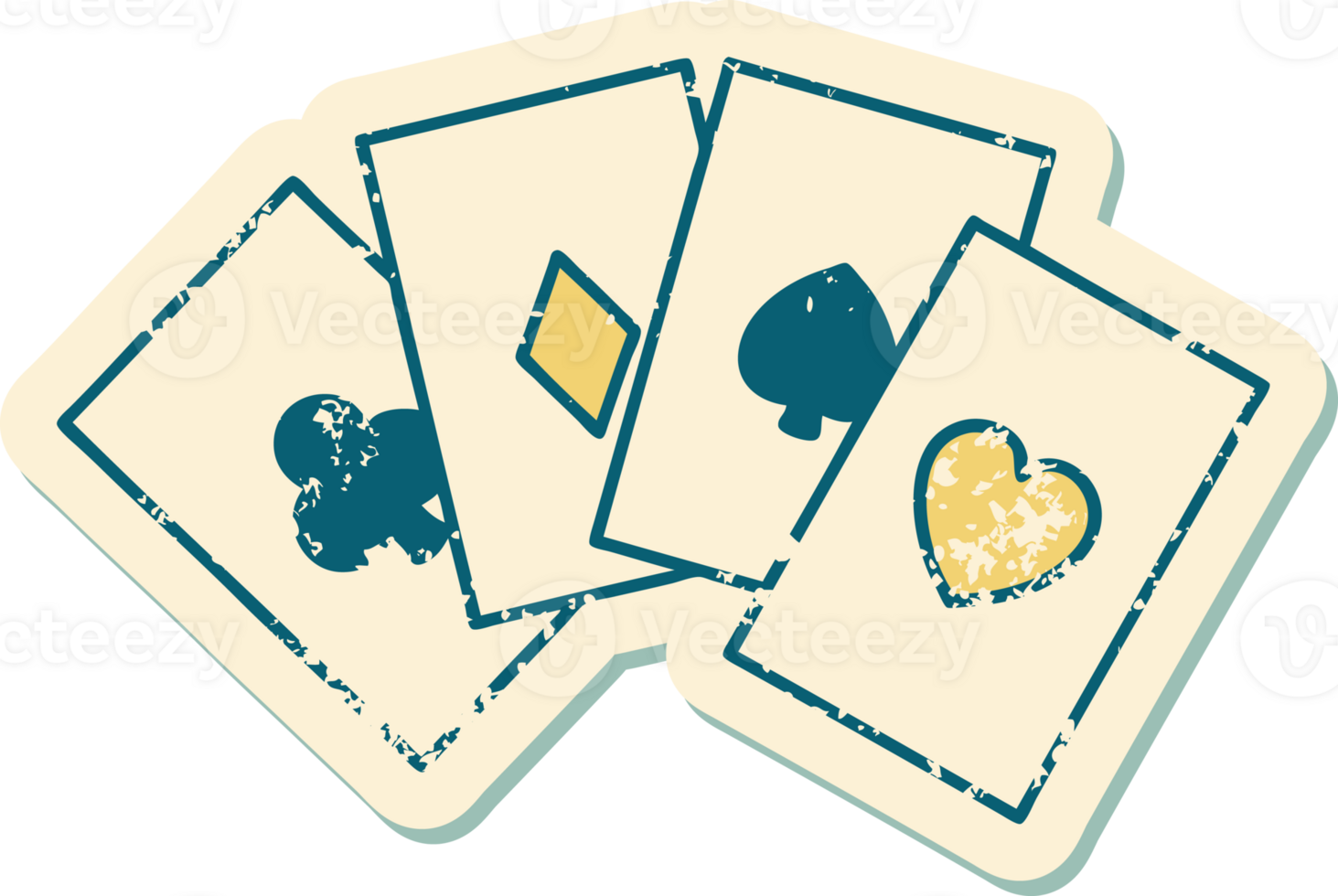 distressed sticker tattoo style icon of a run of cards png