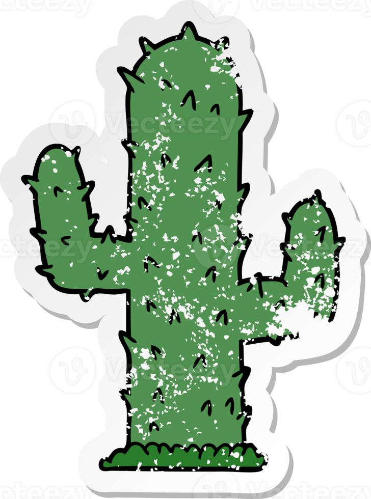 distressed sticker of a cartoon cactus png