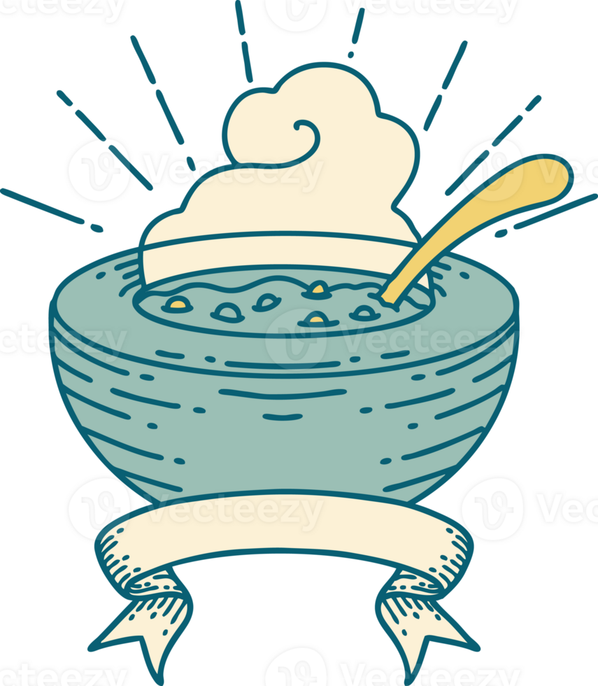 banner with tattoo style bowl of soup png