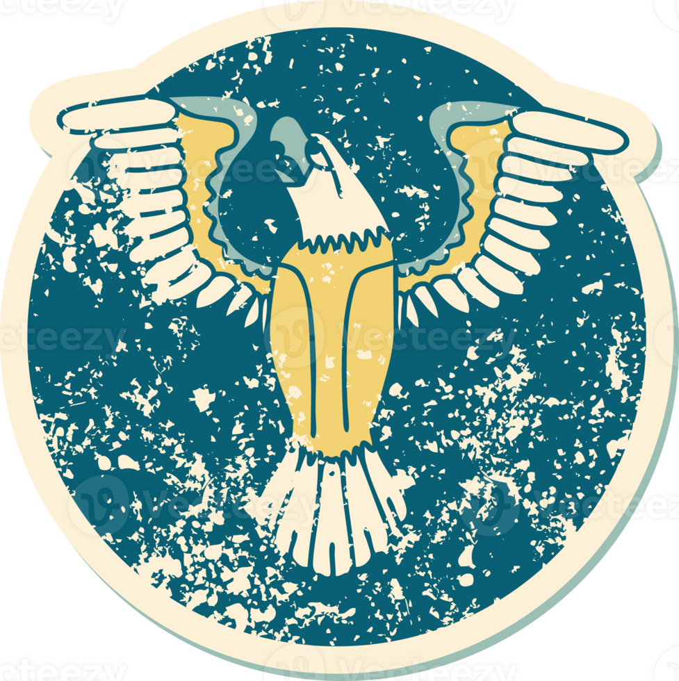 distressed sticker tattoo style icon of an american eagle png