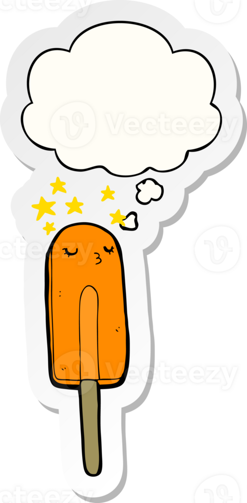 cartoon ice lolly and thought bubble as a printed sticker png