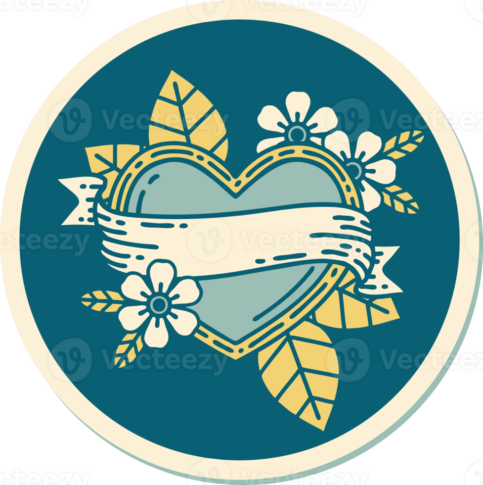 tattoo style sticker of a heart and banner png