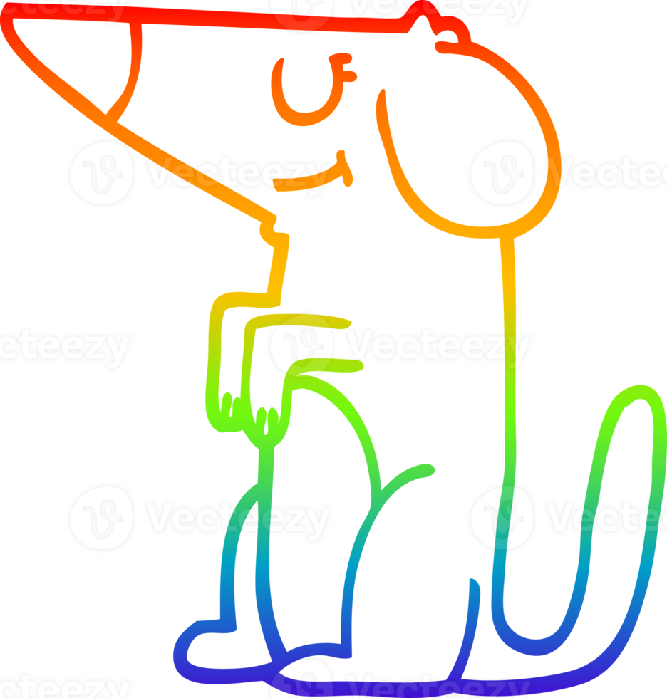rainbow gradient line drawing cartoon well behaved dog png