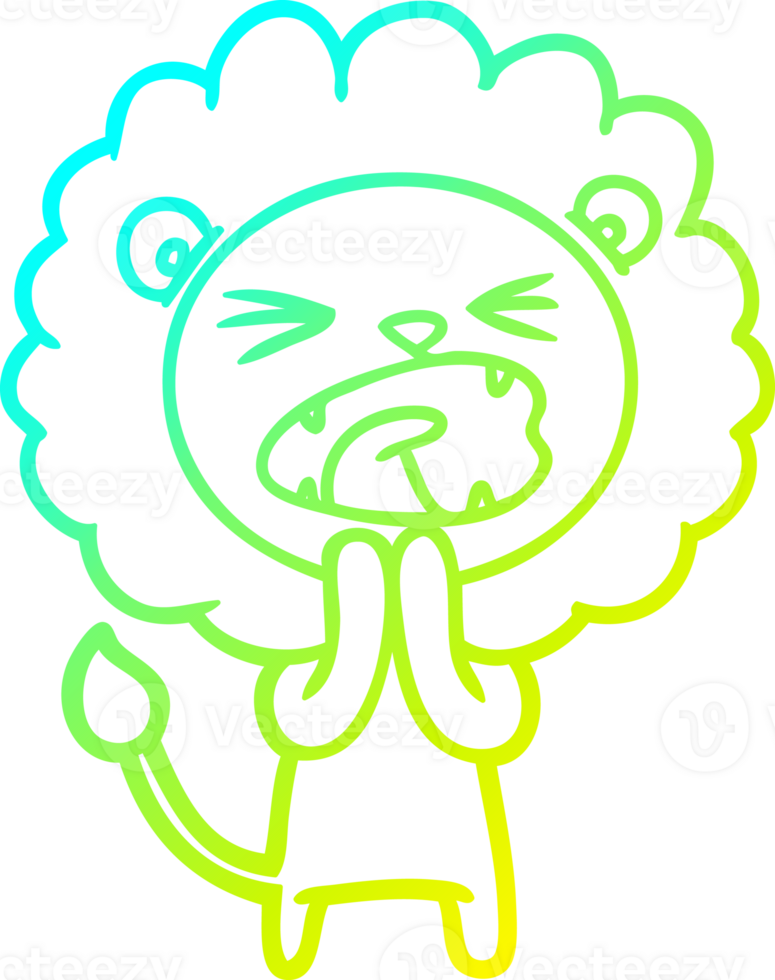 cold gradient line drawing cartoon lion praying png