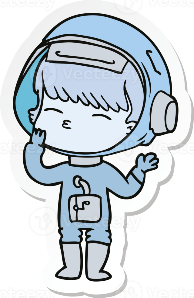 sticker of a cartoon curious astronaut wondering png