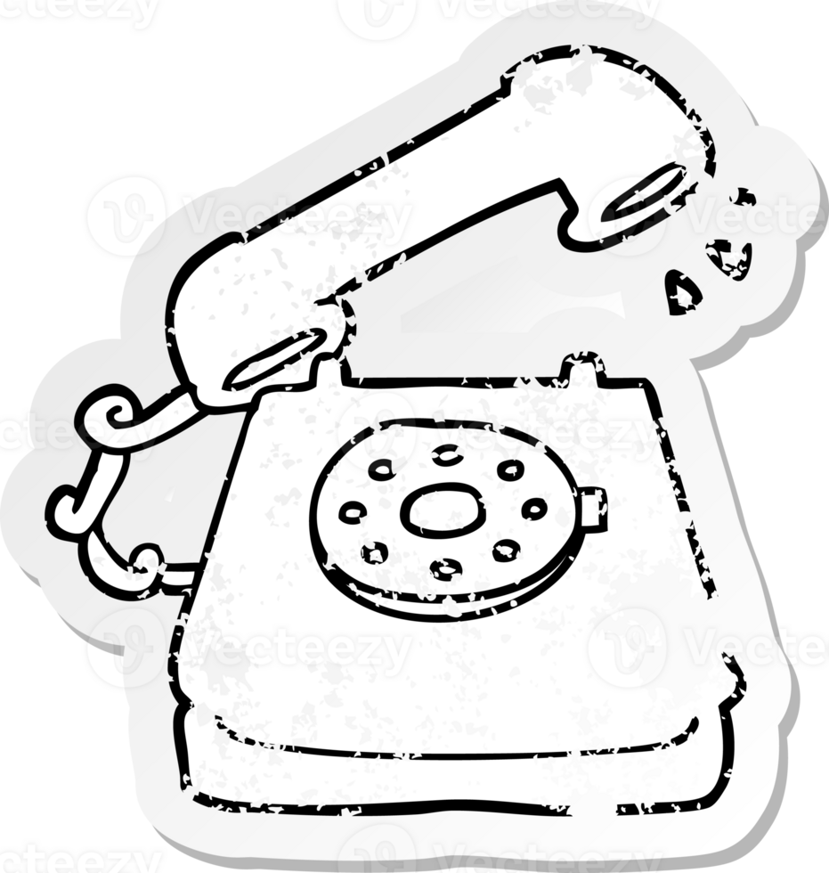 distressed sticker of a cartoon ringing telephone png