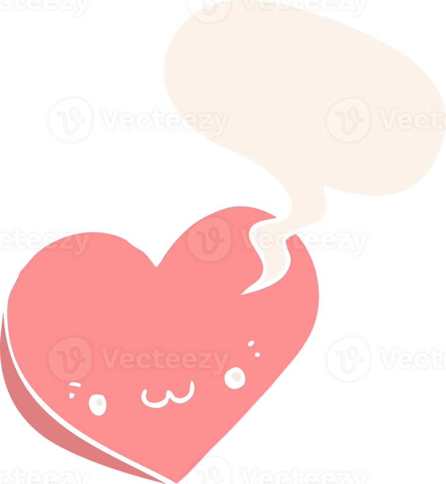 cartoon love heart and face and speech bubble in retro style png