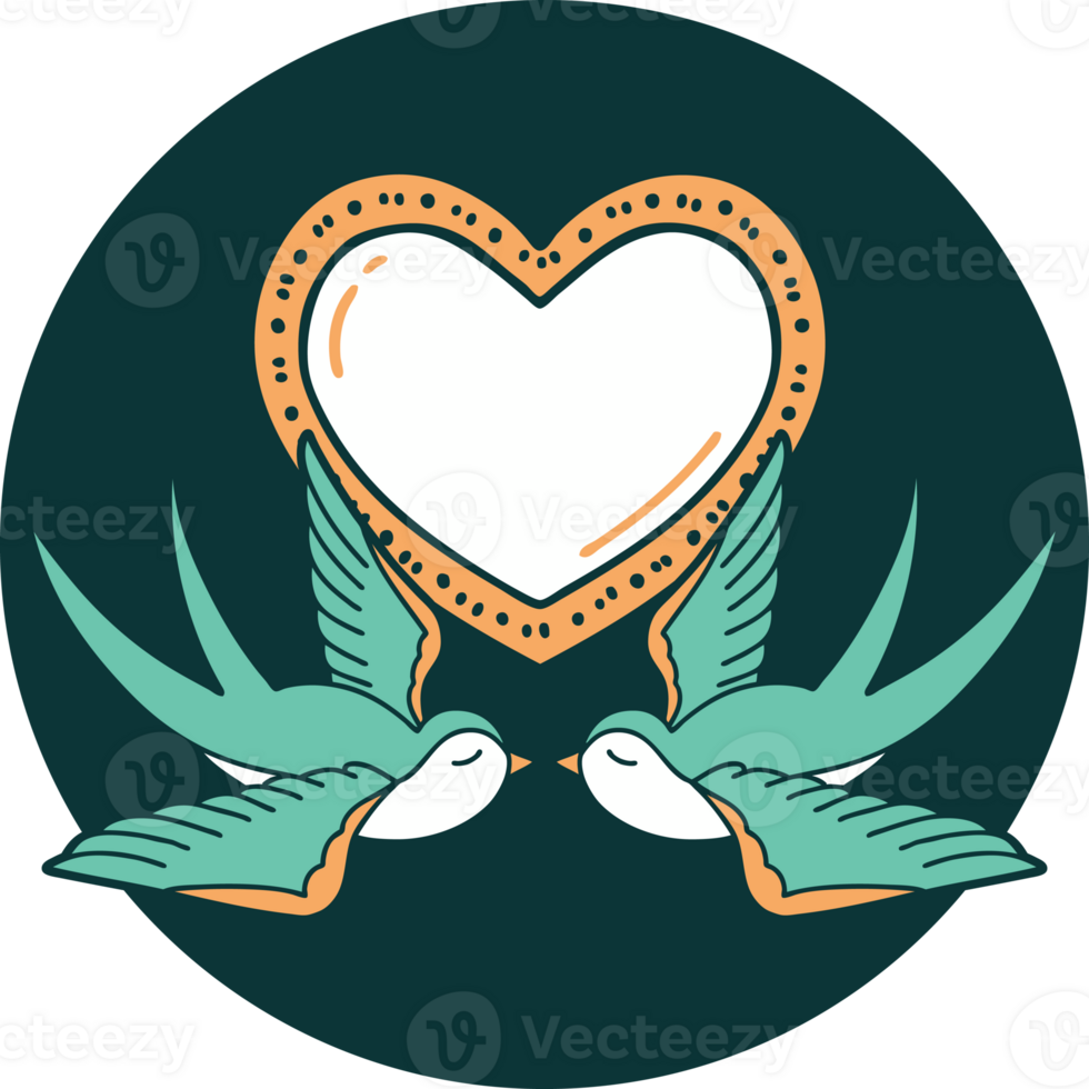 tattoo style icon of a swallows and a heart png