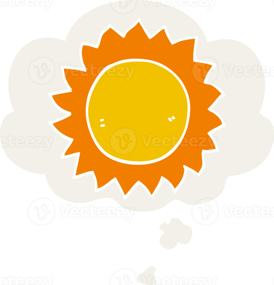 cartoon sun and thought bubble in retro style png
