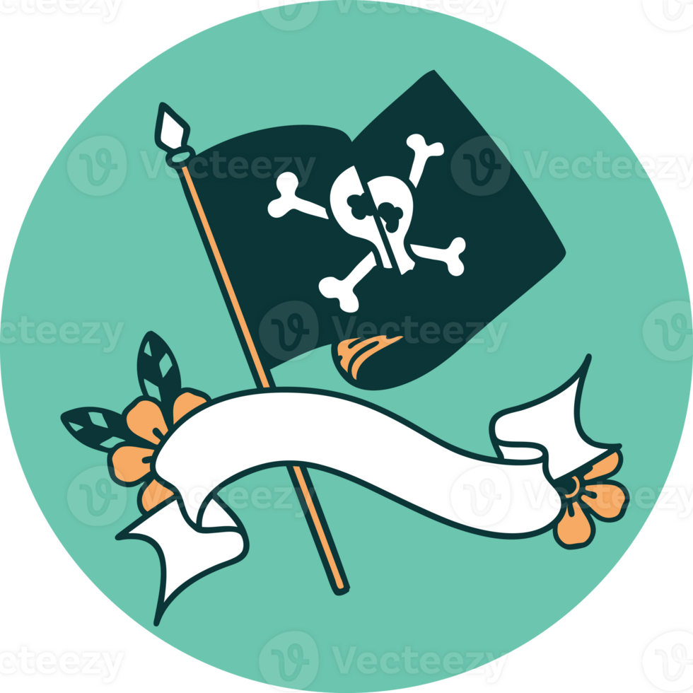 icon with banner of a pirate flag png