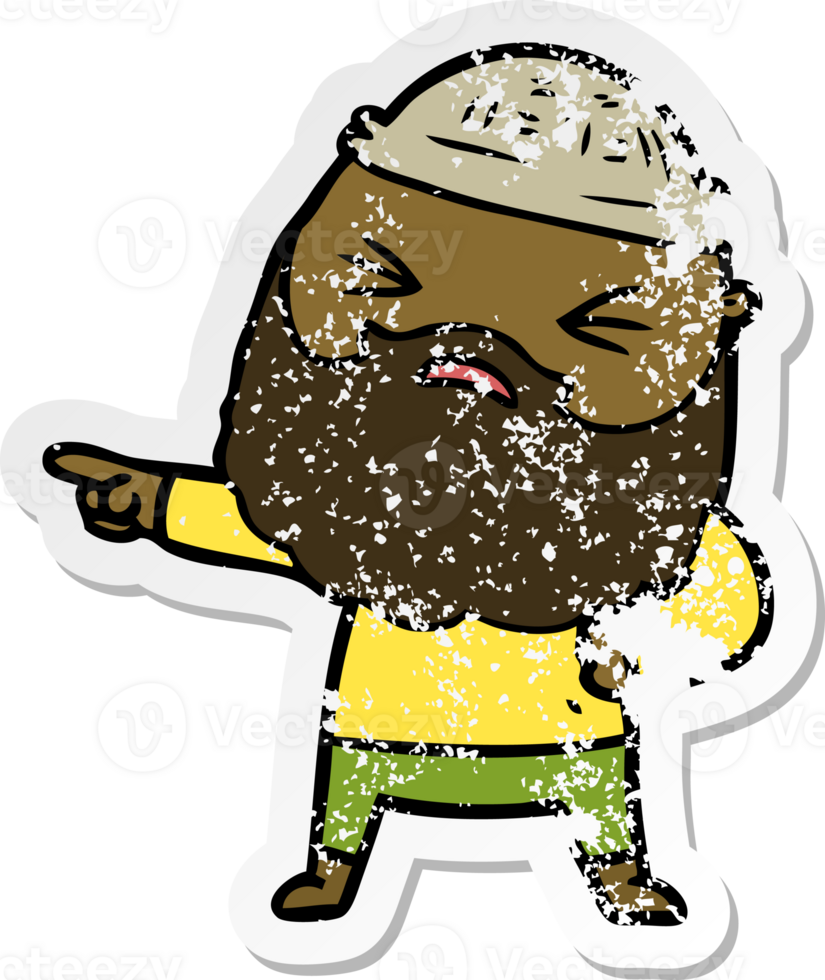 distressed sticker of a cartoon man with beard png