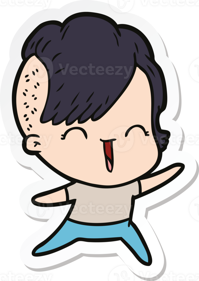 sticker of a cartoon happy hipster girl png