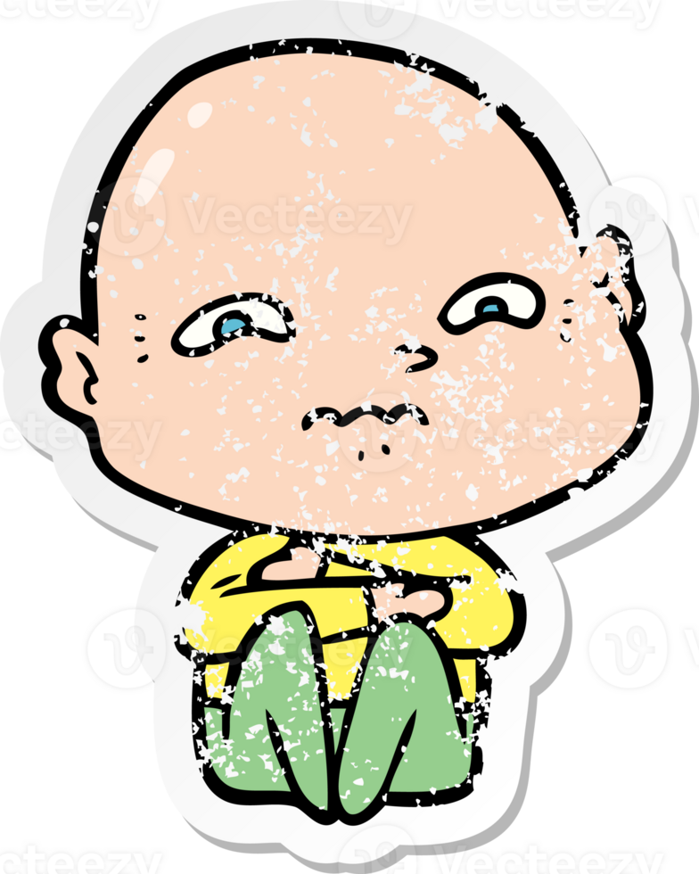 distressed sticker of a cartoon nervous man png