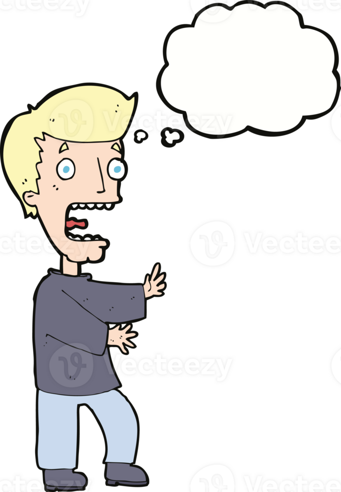 cartoon terrified man with thought bubble png