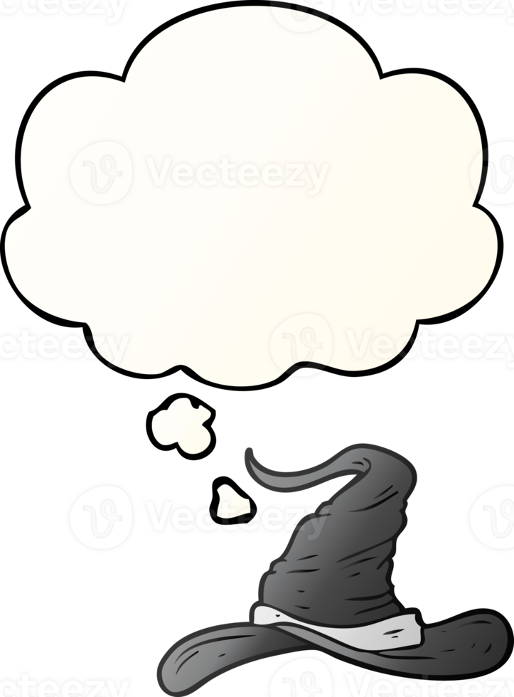 cartoon wizards hat and thought bubble in smooth gradient style png