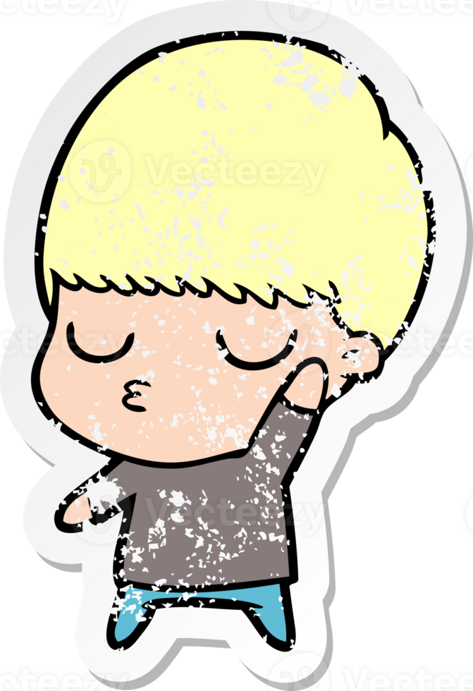 distressed sticker of a cartoon calm boy png