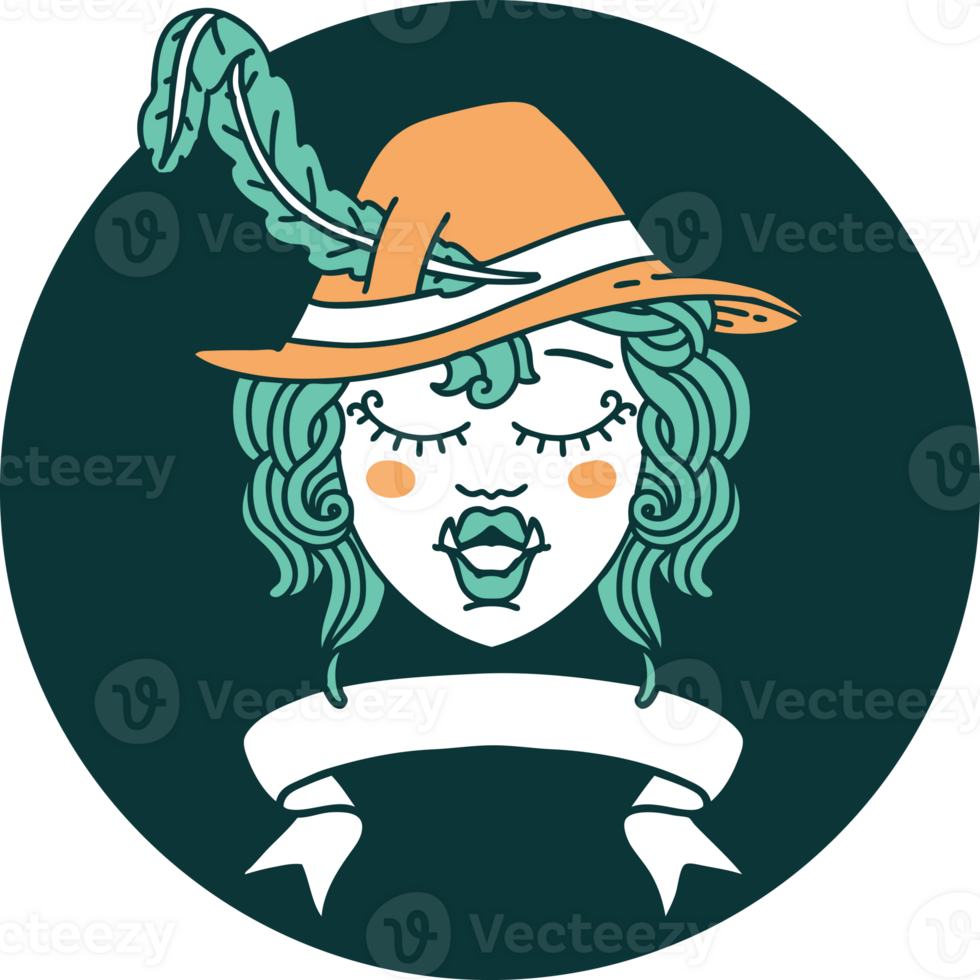singing half orc bard character with banner icon png
