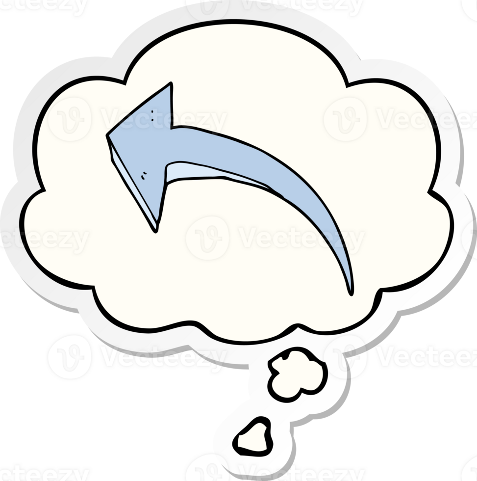 cartoon arrow and thought bubble as a printed sticker png