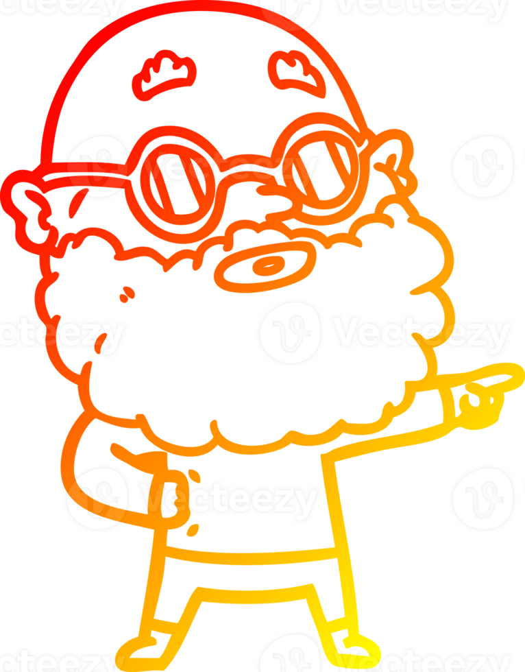 warm gradient line drawing cartoon curious man with beard and glasses png