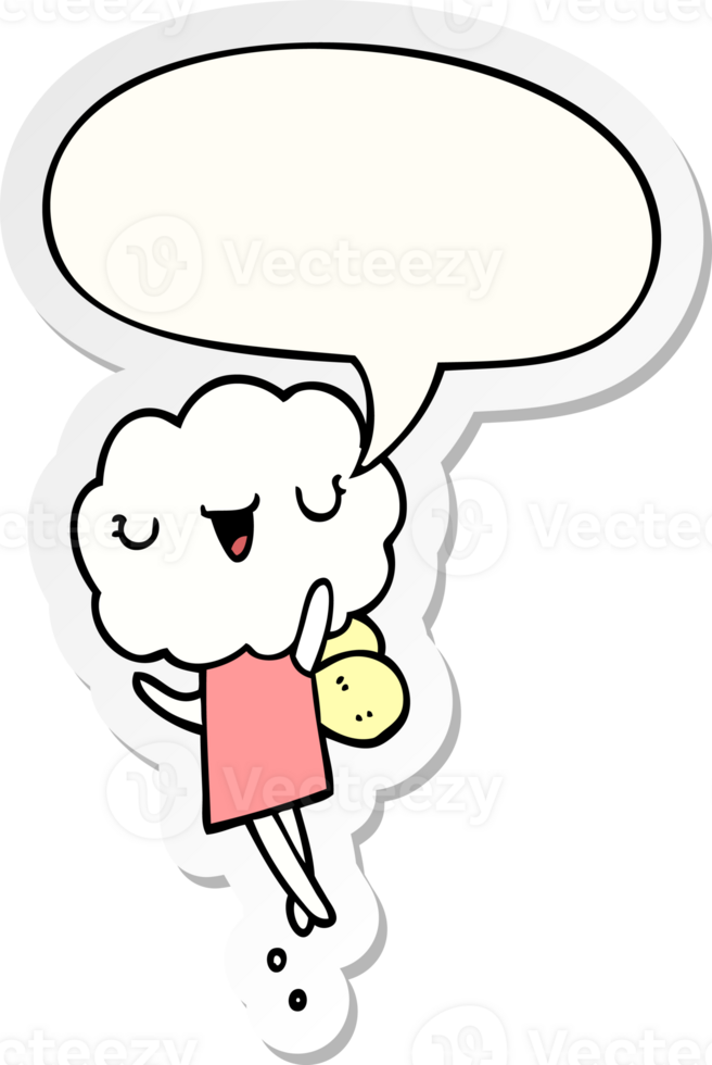 cute cartoon cloud head creature and speech bubble sticker png